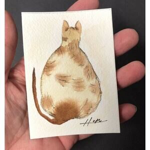 Original ACEO Miniature Watercolor Painting Fat Cat illustration by Hope